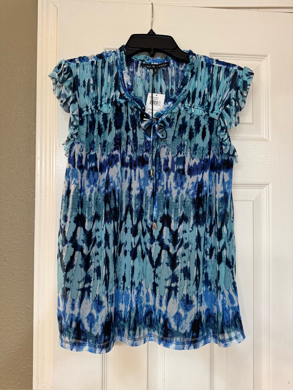 Blue Tie-Dye Cap Sleeve Women's Top